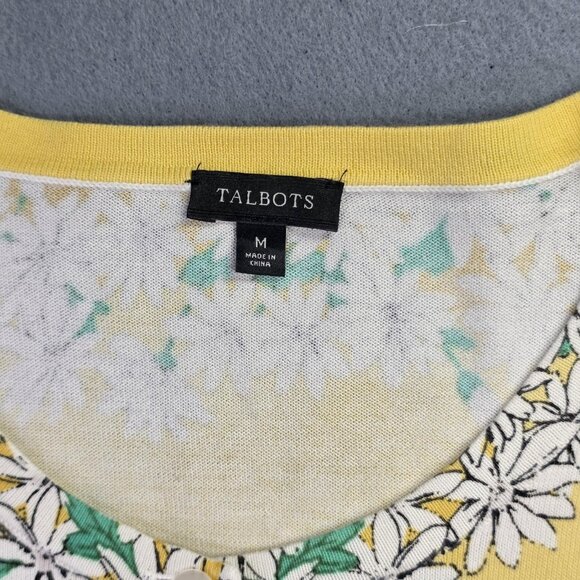 Talbots Cardigan Sweater Womens M Yellow Daisy Floral Button Front 3/4 Sleeve - Picture 4 of 12